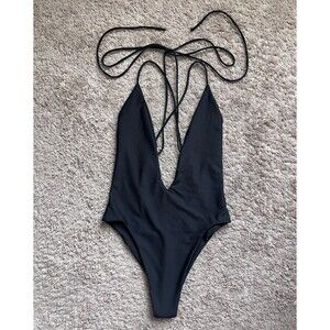SKATIE Swim Strappy Deep Plunge One Piece Swimsuit in Black Size MEDIUM